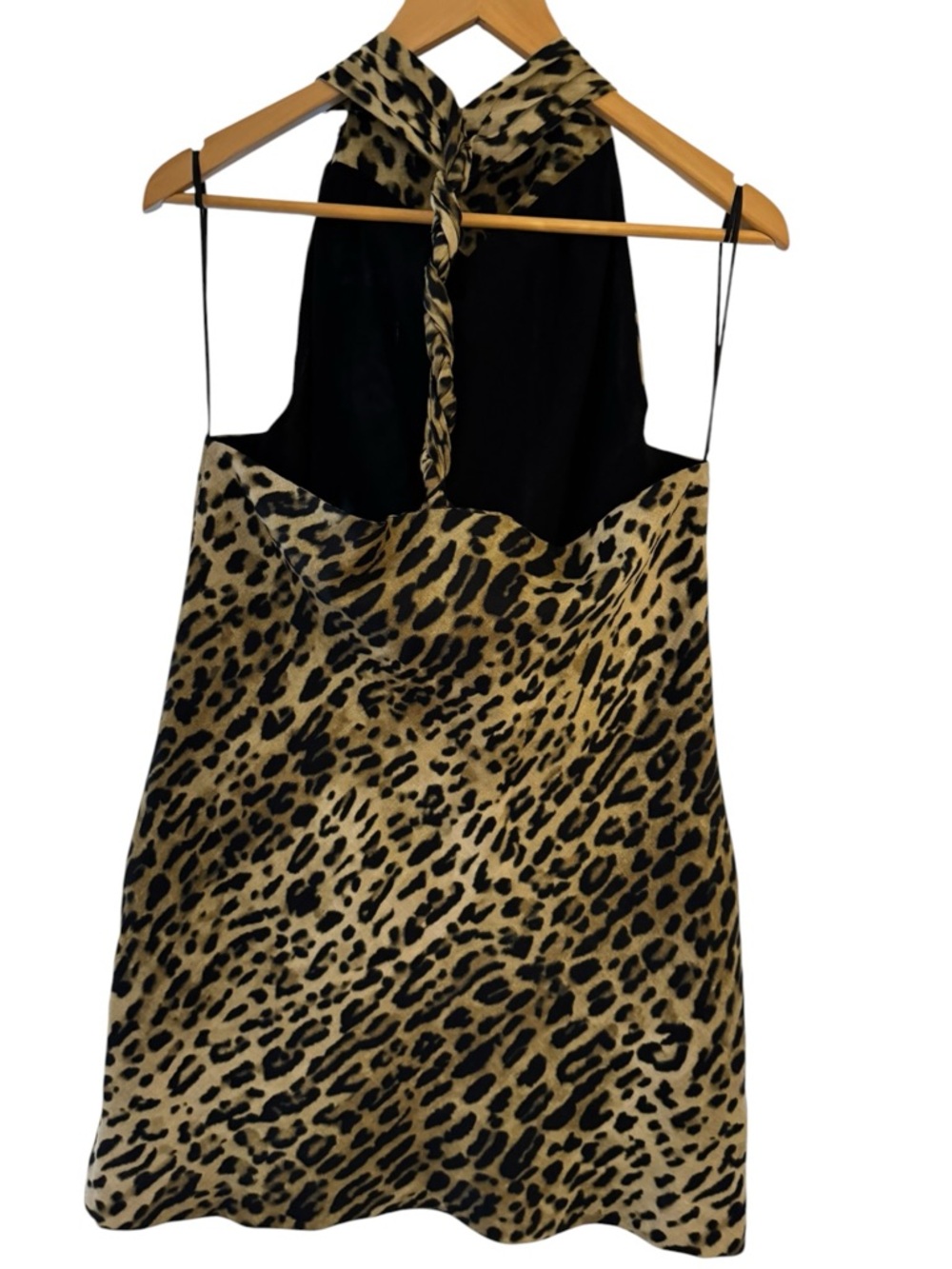 ZARA Linen Leopard Print Halter Dress Size L Open Back Mini - Picture 10 of 12